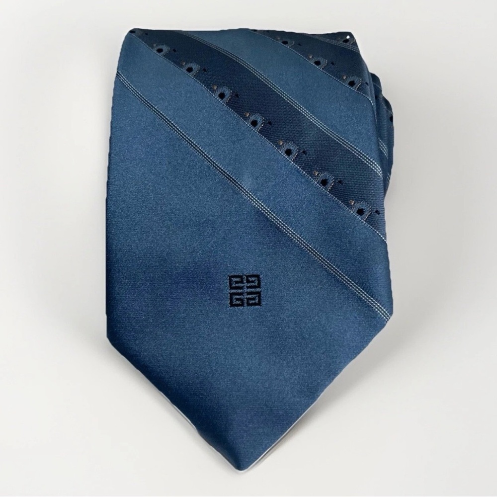 Givenchy Designer Tie Blue Striped Vintage Luxury Retro Business Casual‎ Necktie